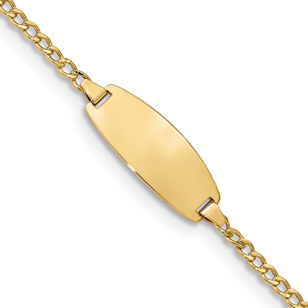 DCID144-7.jpg 14k Polished Semi-Solid Chain/Solid Plate Curb Link Oval 18.5x8.5mm Plate 6 inch Baby/Child ID Bracelet - Image 1