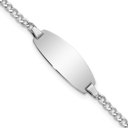 14k White Gold Polished Semi-Solid Chain/Solid Plate Curb Link Oval 18.5x8.5mm Plate 5.5 inch Baby/Child ID Bracelet