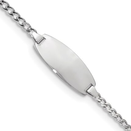 14k White Gold Polished Semi-Solid Chain/Solid Plate Curb Link Oval 18.5x8.5mm Plate 6 inch Baby/Child ID Bracelet