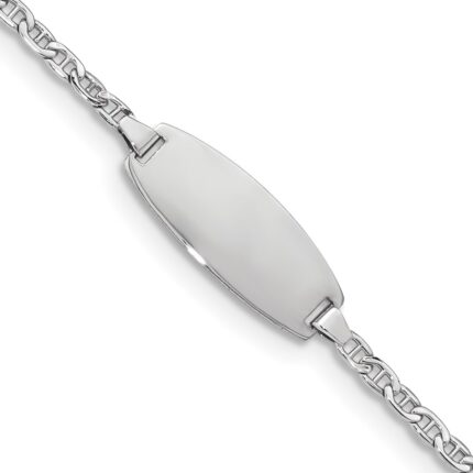 14k White Gold Polished Semi-Solid Chain/Solid Plate Anchor Link Oval 18.5x8.5mm Plate 7 inch ID Bracelet