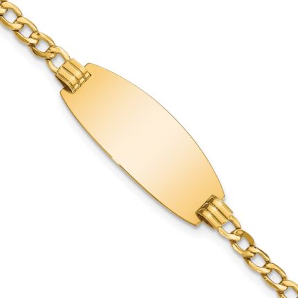 14k Polished Semi-Solid Chain/Solid Plate Curb Link Oval 25x11.5mm Plate 8 inch ID Bracelet