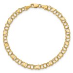 14k 4mm Solid Double Link with Hearts Charm Bracelet - Image 4