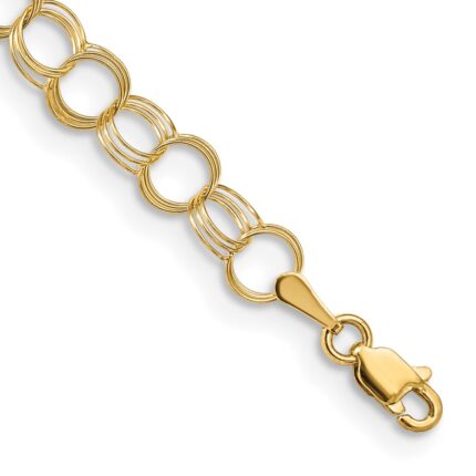 14k 6mm Solid Triple Link Charm Bracelet