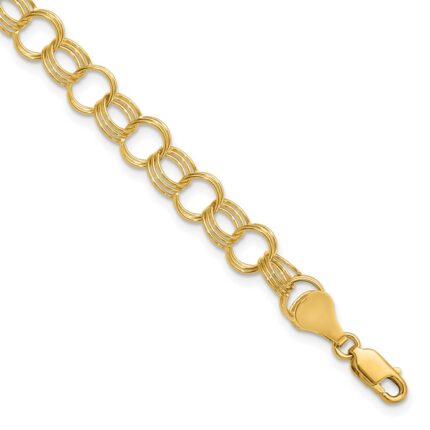 14k 7mm Solid Triple Link Charm Bracelet