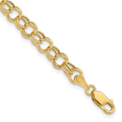 14k 6mm Hollow Double Link Childs Charm Bracelet