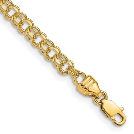 14k 3.75mm Diamond-cut Solid Heavy Double Link Charm Bracelet