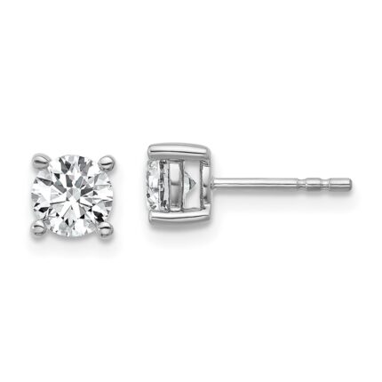 Sterling Silver Rhodium-plated 1 carat Lab Grown Diamond VS/SI+ G+ Round Complete Four Prong Stud Earrings