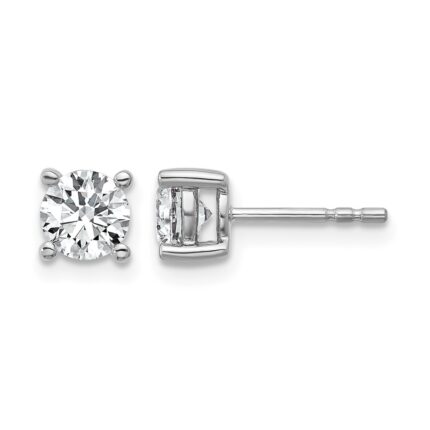 14k White Gold 1 carat Certified Lab Grown Diamond VS/SI+ G+ Round Complete Four Prong Heavyweight Stud Earrings