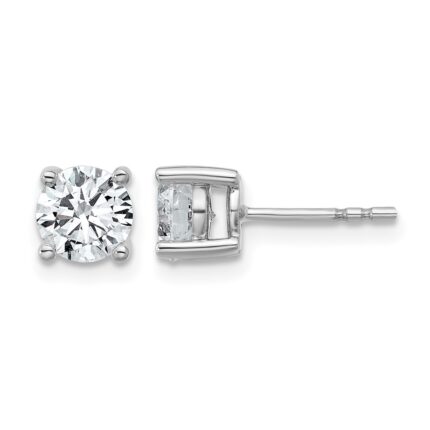 14k White Gold 1 1/2 carat Lab Grown Diamond VS+ F+ Round Complete Four Prong Heavyweight Stud Earrings