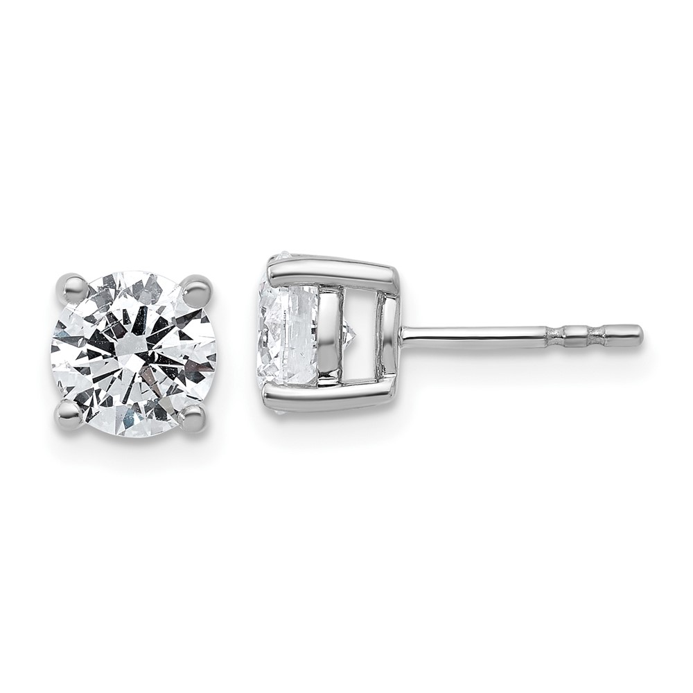 EM1006-200-8WAA.jpg 18k White Gold 2 carat Lab Grown Diamond VS+ F+ Round Complete Four Prong Stud Earrings - Image 1