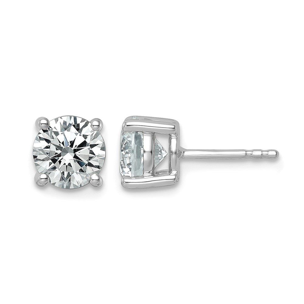 EM1006-250-WAA-1.jpg 14k White Gold 2 1/2 carat Lab Grown Diamond VS/SI+ G+ Round Complete Four Prong Lightweight Stud Earrings - Image 1