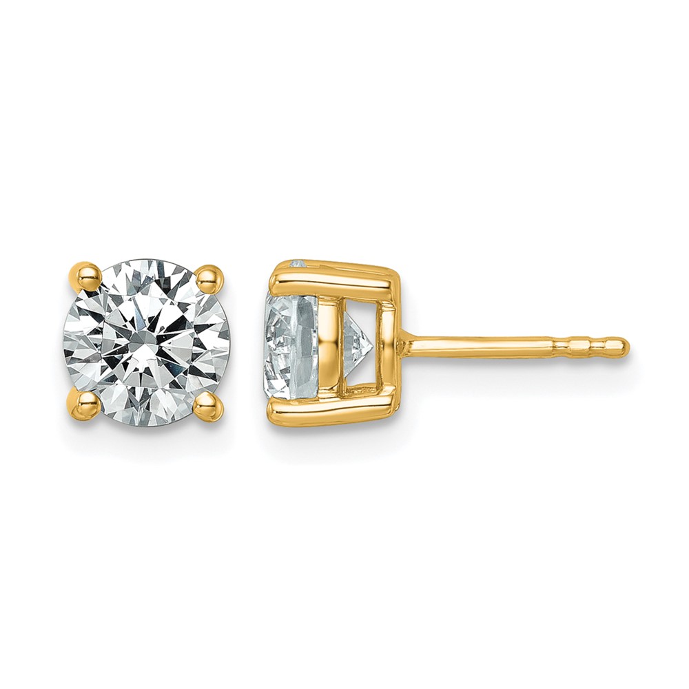 EM1006-250-YAA.jpg 14k 2 1/2 carat Lab Grown Diamond VS+ F+ Round Complete Four Prong Heavyweight Stud Earrings - Image 1