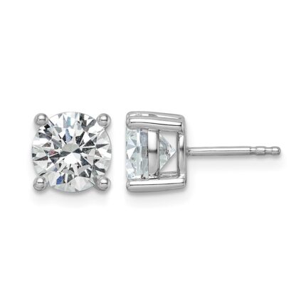 14k White Gold 3 carat Lab Grown Diamond VS/SI+ G+ Round Complete Four Prong Heavyweight Stud Earrings