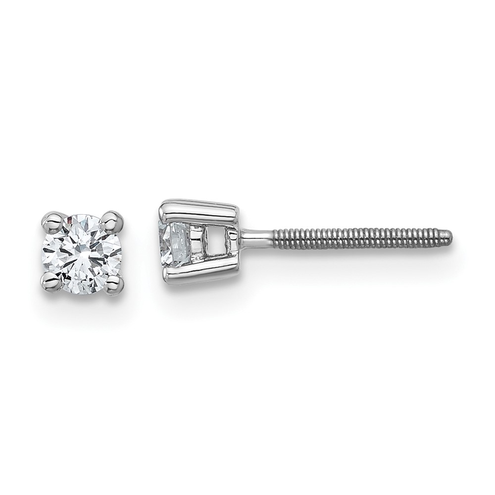 EM1006S-025-8WAA.jpg 18k White Gold 1/4 carat Lab Grown Diamond VS+ F+ Round Complete Four Prong Screwback Stud Earrings - Image 1