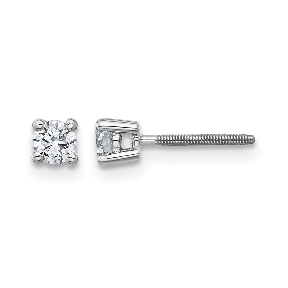 EM1006S-025-WAA-1.jpg 14k White Gold 1/4 carat Lab Grown Diamond VS+ F+ Round Complete Four Prong Screwback Heavyweight Stud Earrings - Image 1