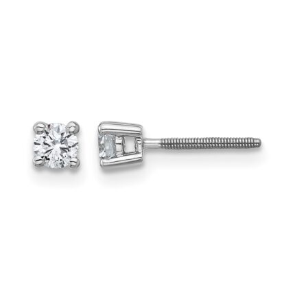 14k White Gold 1/4 carat Certified Lab Grown Diamond VS/SI+ G+ Round Complete Four Prong Screwback Heavyweight Stud Earrings