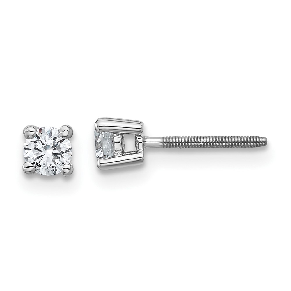 EM1006S-033-8WAA-1.jpg 18k White Gold 1/3 carat Certified Lab Grown Diamond VS+ F+ Round Complete Four Prong Screwback Stud Earrings - Image 1
