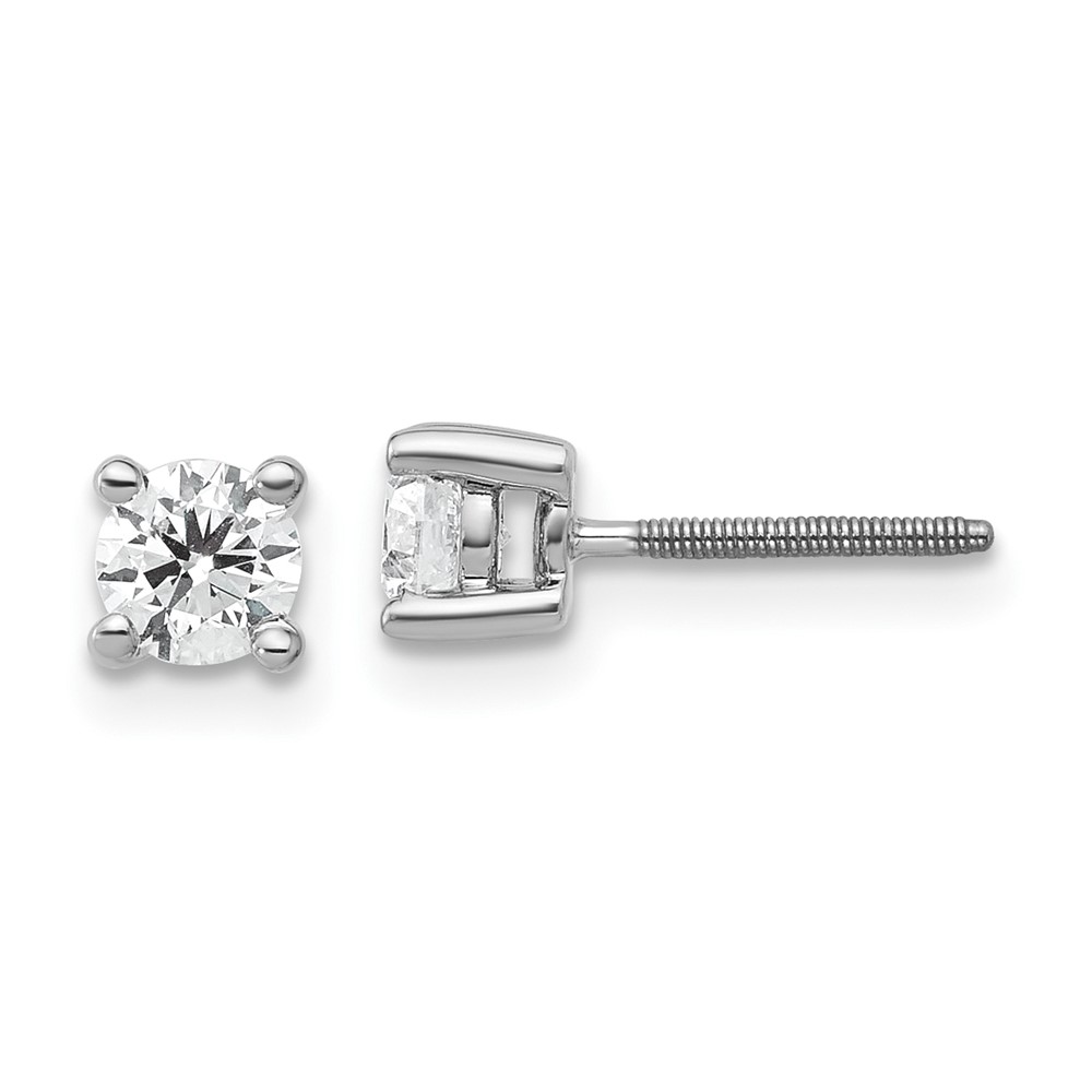 EM1006S-050-8WAA.jpg 18k White Gold 1/2 carat Lab Grown Diamond VS+ F+ Round Complete Four Prong Screwback Stud Earrings - Image 1