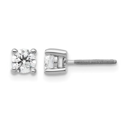 14k White Gold 1/2 carat Lab Grown Diamond VS+ F+ Round Complete Four Prong Screwback Heavyweight Stud Earrings