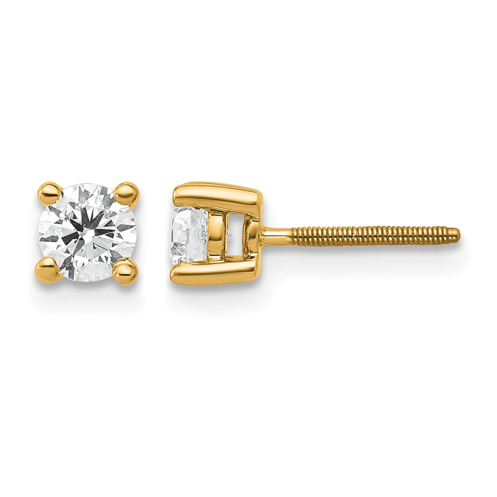 EM1006S-050-YAA.jpg 14k 1/2 carat Certified Lab Grown Diamond VS/SI+ G+ Round Complete Four Prong Screwback Heavyweight Stud Earrings - Image 1