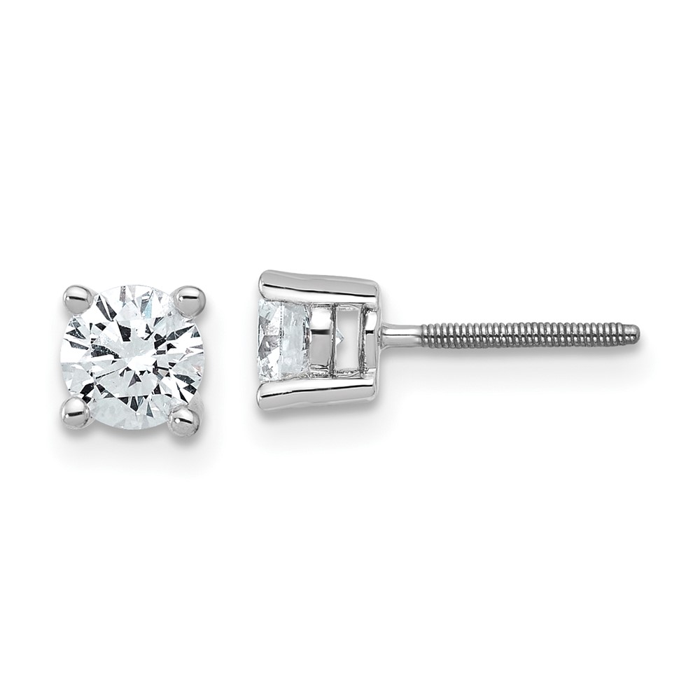 EM1006S-075-8WAA.jpg 18k White Gold 3/4 carat Lab Grown Diamond VS+ F+ Round Complete Four Prong Screwback Stud Earrings - Image 1