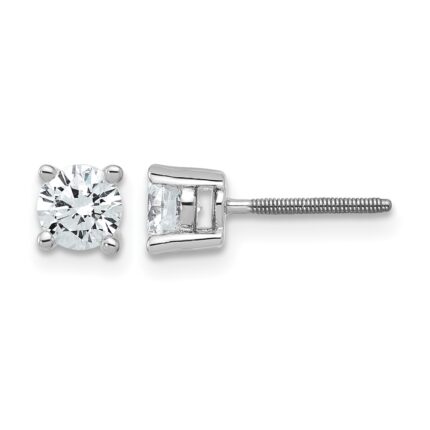 14k White Gold 3/4 carat Certified Lab Grown Diamond VS+ F+ Round Complete Four Prong Screwback Heavyweight Stud Earrings