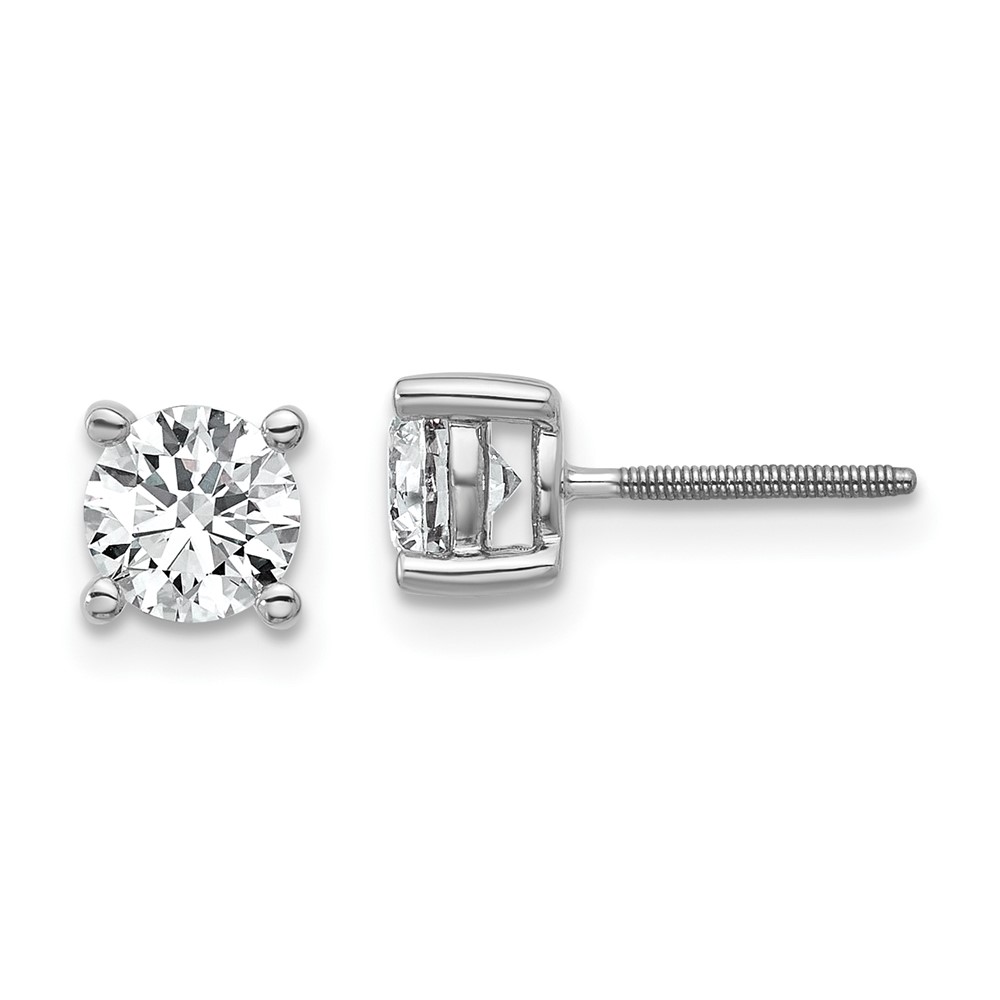 EM1006S-100-8WAA-1.jpg 18k White Gold 1 carat Certified Lab Grown Diamond VS+ F+ Round Complete Four Prong Screwback Stud Earrings - Image 1
