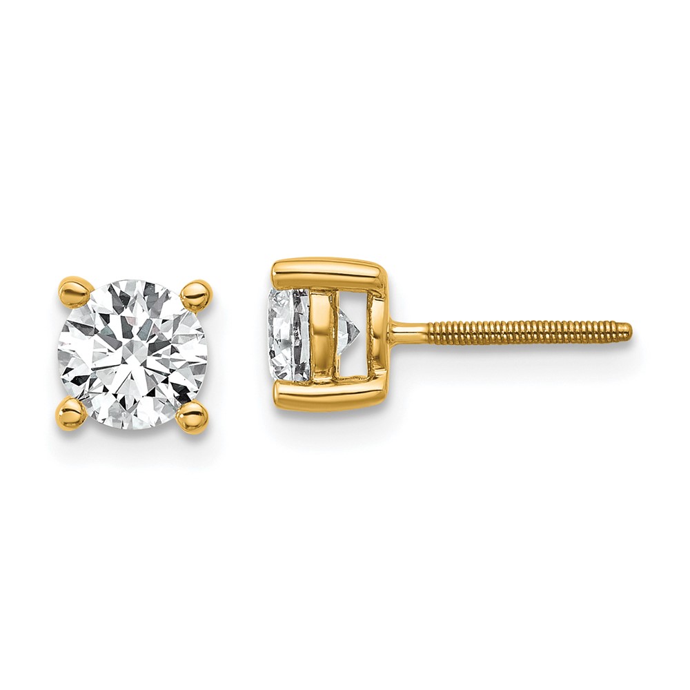 EM1006S-100-8YAA-1.jpg 18k 1 carat Certified Lab Grown Diamond VS+ F+ Round Complete Four Prong Screwback Stud Earrings - Image 1
