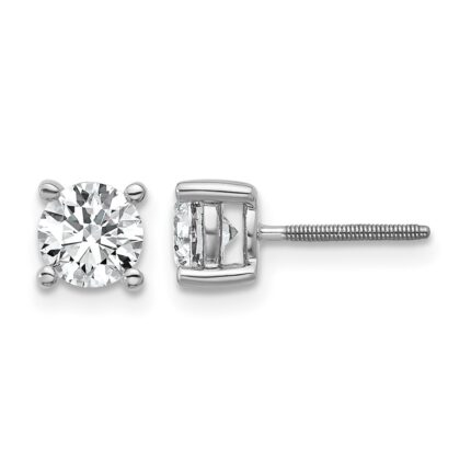 14k White Gold 1 carat Lab Grown Diamond VS+ F+ Round Complete Four Prong Screwback Heavyweight Stud Earrings