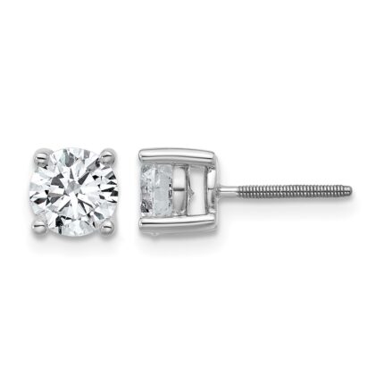 14k White Gold 1 1/2 carat Certified Lab Grown Diamond VS+ F+ Round Complete Four Prong Screwback Heavyweight Stud Earrings