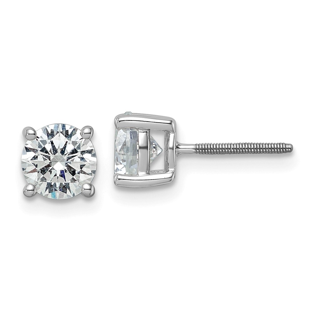 EM1006S-200-8WAA-9.jpg 18k White Gold 4 carat Certified Lab Grown Diamond VS+ F+ Round Complete Four Prong Screwback Stud Earrings - Image 1