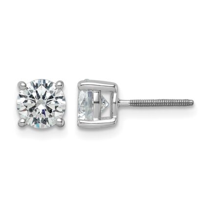 14k White Gold 2 carat Certified Lab Grown Diamond VS+ F+ Round Complete Four Prong Screwback Heavyweight Stud Earrings
