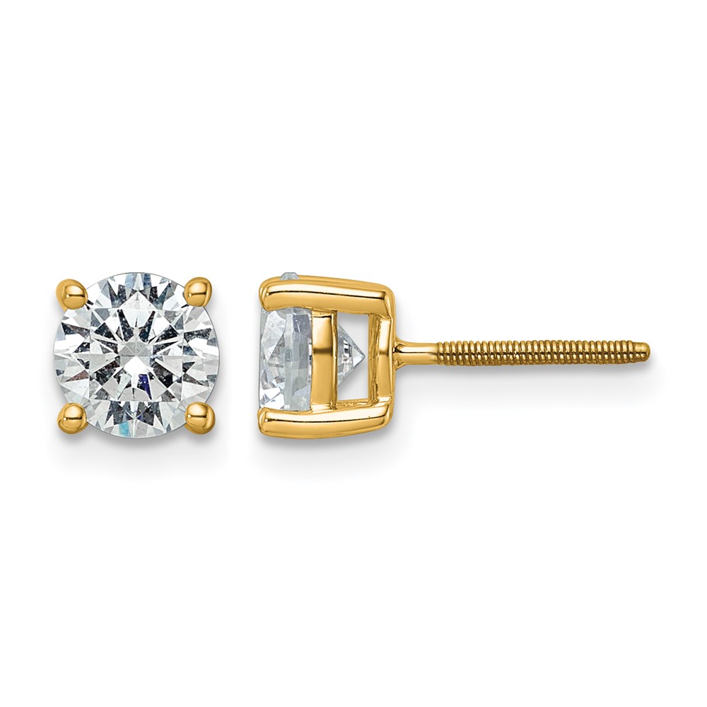 EM1006S-200-YAA-1.jpg 14k 2 1/2 carat Lab Grown Diamond VS+ F+ Round Complete Four Prong Screwback Heavyweight Stud Earrings - Image 1