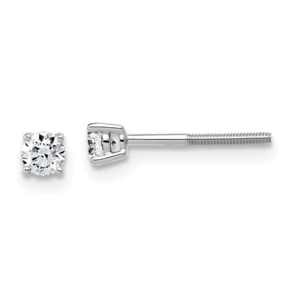 14k White Gold 1/4 carat Lab Grown Diamond VS+ F+ Round Complete Four Prong Lightweight Screwback Stud Earrings