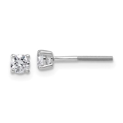 14k White Gold 1/3 carat Lab Grown Diamond VS+ F+ Round Complete Four Prong Lightweight Screwback Stud Earrings