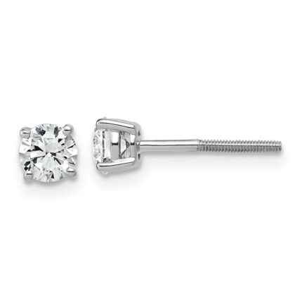 14k White Gold 3/4 carat Lab Grown Diamond VS/SI+ G+ Round Complete Four Prong Lightweight Screwback Stud Earrings
