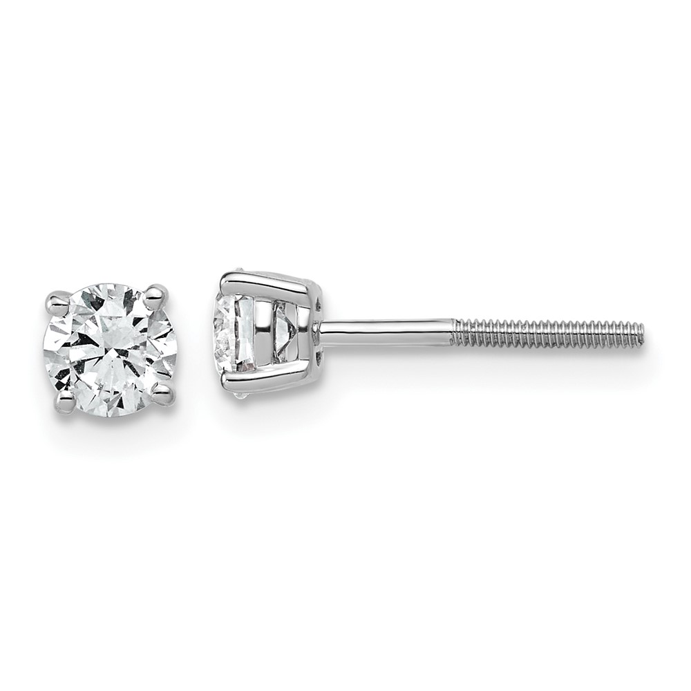 EM1006SL-075-WAA-1.jpg 14k White Gold 3/4 carat Lab Grown Diamond VS/SI+ G+ Round Complete Four Prong Lightweight Screwback Stud Earrings - Image 1