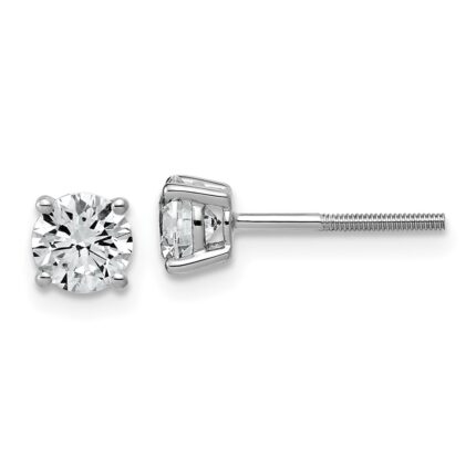 14k White Gold 1 carat Lab Grown Diamond VS/SI+ G+ Round Complete Four Prong Lightweight Screwback Stud Earrings
