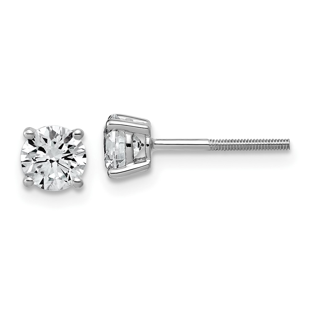 EM1006SL-100-WAA.jpg 14k White Gold 1 carat Lab Grown Diamond VS+ F+ Round Complete Four Prong Lightweight Screwback Stud Earrings - Image 1