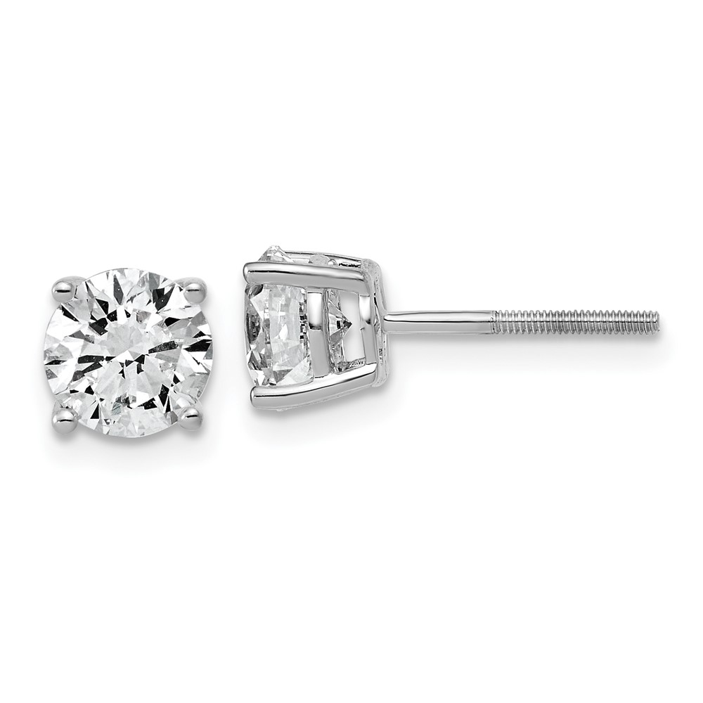 EM1006SL-200-WAA.jpg 14k White Gold 2 carat Lab Grown Diamond VS+ F+ Round Complete Four Prong Lightweight Screwback Stud Earrings - Image 1
