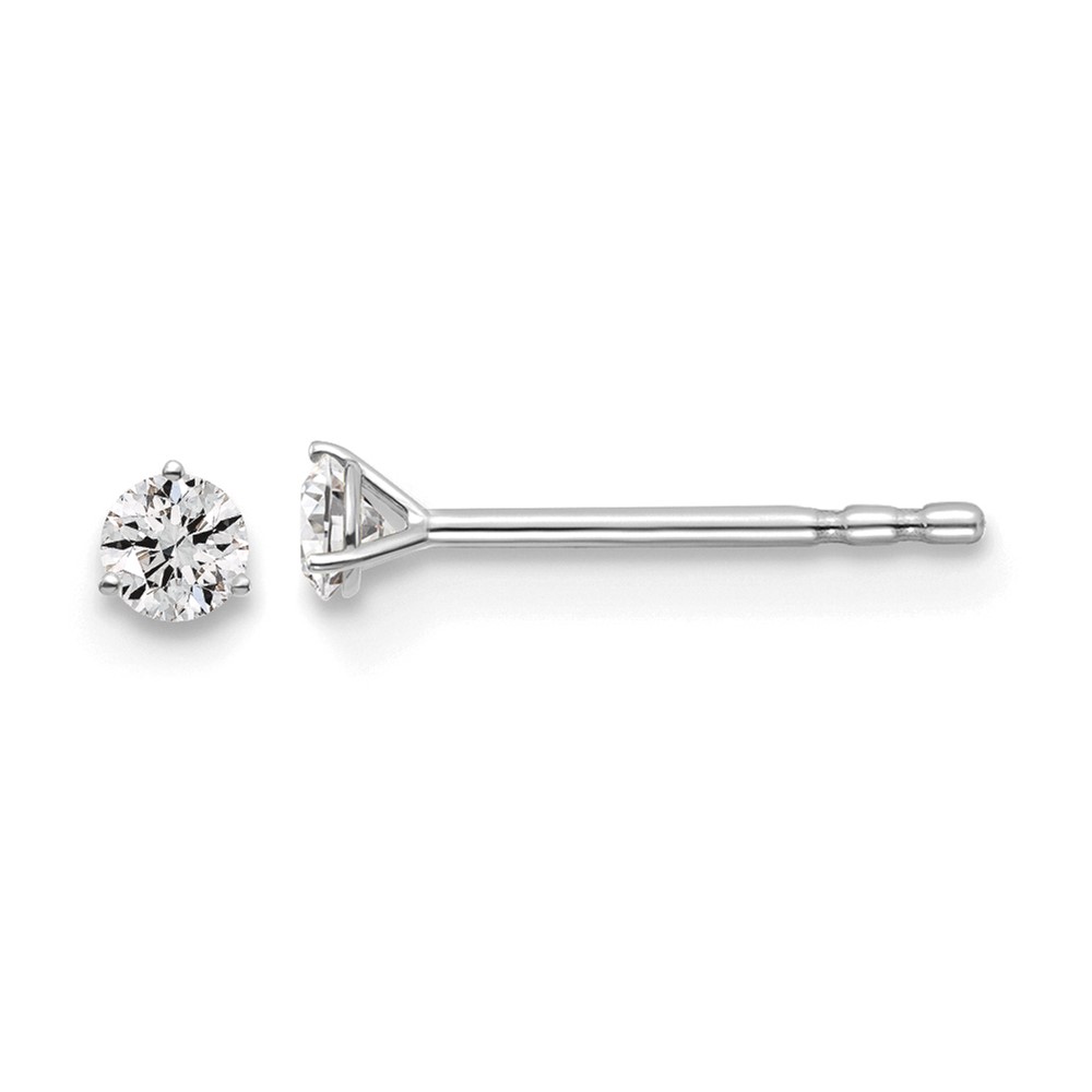 EM1007-010-PLAA.jpg Platinum 1/10 carat Lab Grown Diamond VS+ F+ Round Complete Three Prong Stud Earrings - Image 1