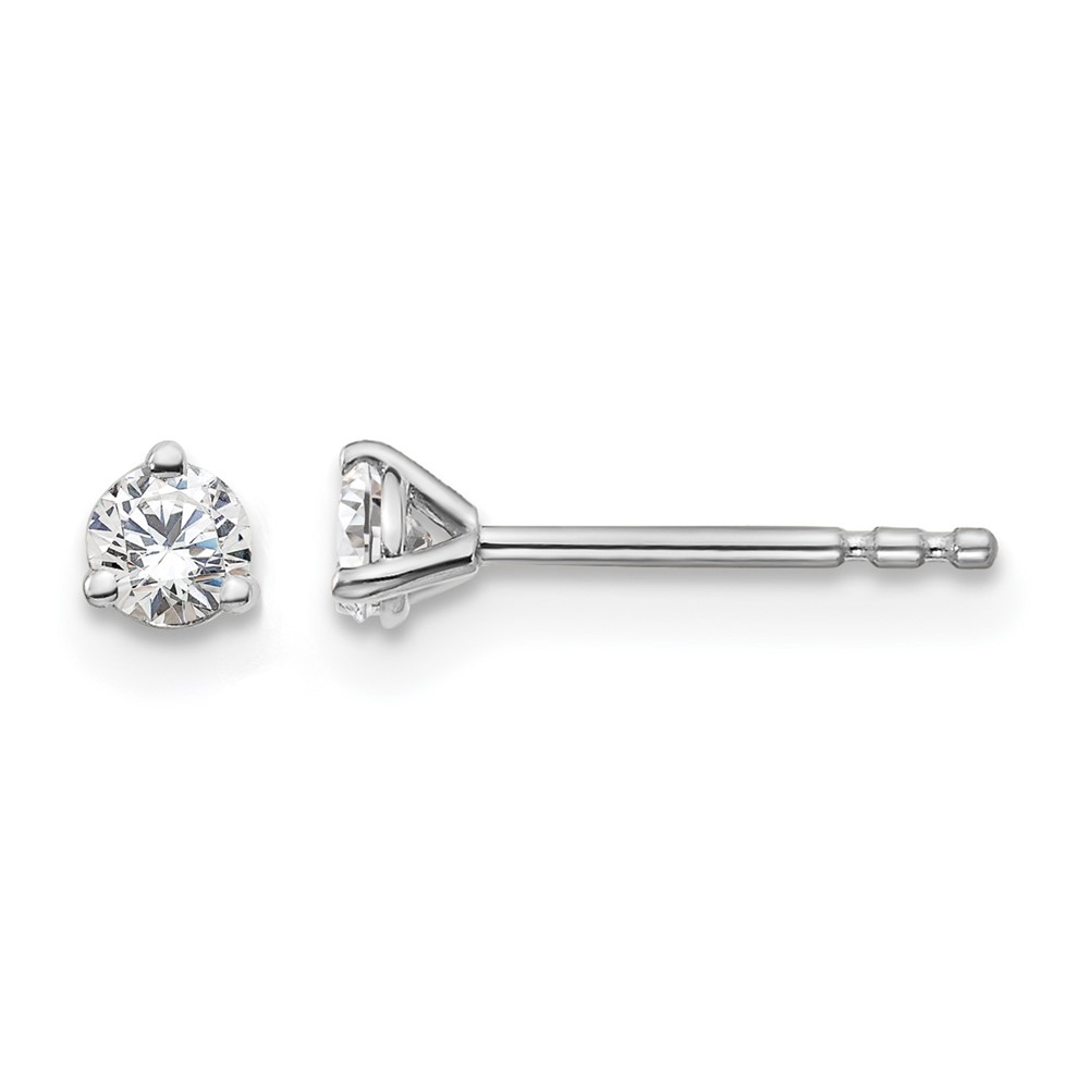 EM1007-020-WAA-6.jpg 14k White Gold 1/5 carat Lab Grown Diamond VS/SI+ G+ Round Complete Three Prong Stud Earrings - Image 1