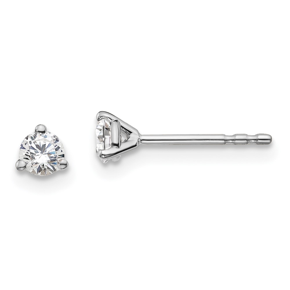 EM1007-025-8WAA-1.jpg 18k White Gold 1/4 carat Certified Lab Grown Diamond VS+ F+ Round Complete Three Prong Stud Earrings - Image 1