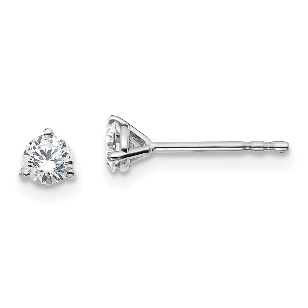 EM1007-033-8WAA-1.jpg 18k White Gold 1/3 carat Certified Lab Grown Diamond VS+ F+ Round Complete Three Prong Stud Earrings - Image 1
