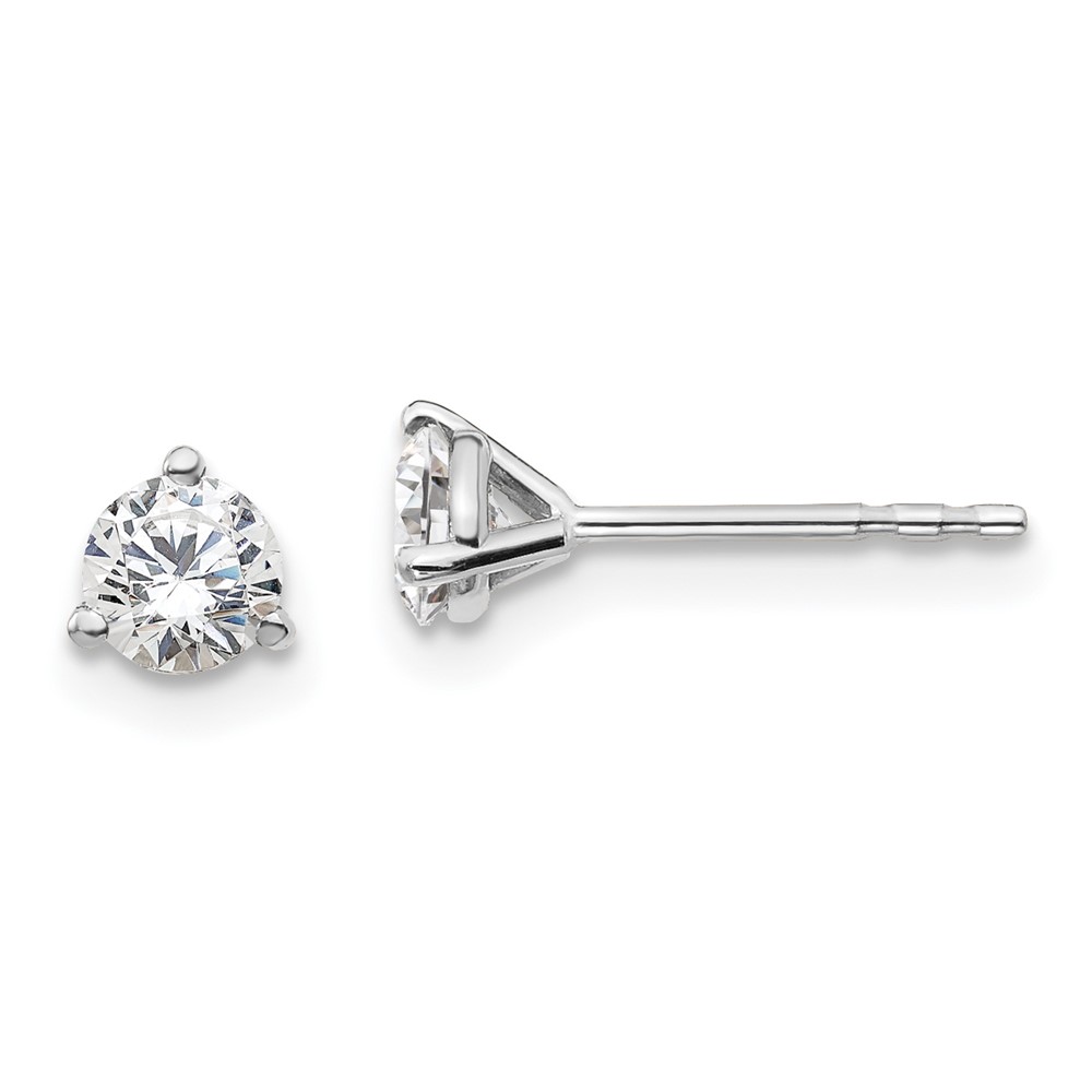 EM1007-050-8WAA.jpg 18k White Gold 1/2 carat Lab Grown Diamond VS+ F+ Round Complete Three Prong Stud Earrings - Image 1