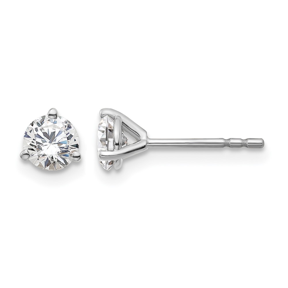 EM1007-066-WAA-1.jpg 14k White Gold 5/8 carat Lab Grown Diamond VS+ F+ Round Complete Three Prong Stud Earrings - Image 1