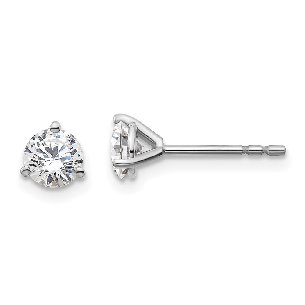 EM1007-075-8WAA-1.jpg 18k White Gold 3/4 carat Certified Lab Grown Diamond VS+ F+ Round Complete Three Prong Stud Earrings - Image 1