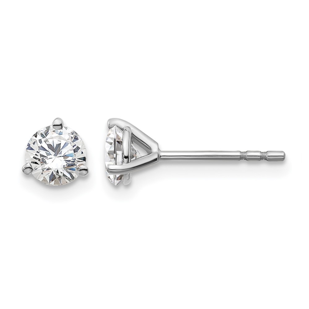 EM1007-075-WAA.jpg 14k White Gold 3/4 carat Certified Lab Grown Diamond VS+ F+ Round Complete Three Prong Stud Earrings - Image 1