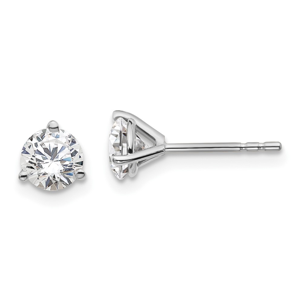 EM1007-100-8WAA.jpg 18k White Gold 1 carat Lab Grown Diamond VS+ F+ Round Complete Three Prong Stud Earrings - Image 1