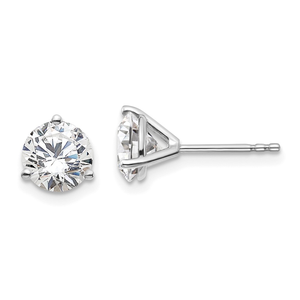 EM1007-200-8WAA-5.jpg 18k White Gold 2 1/2 carat Certified Lab Grown Diamond VS+ F+ Round Complete Three Prong Stud Earrings - Image 1